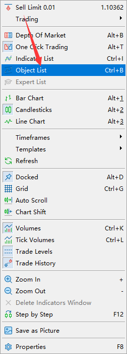 How to delete the trendline on the MT5 chart